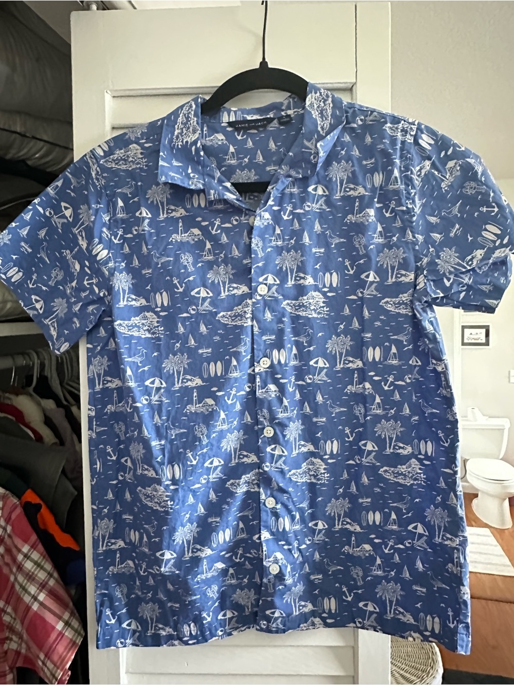 Boys size 16 Janie and Jack Blue Tropical Short Sleeve Shirt EUC